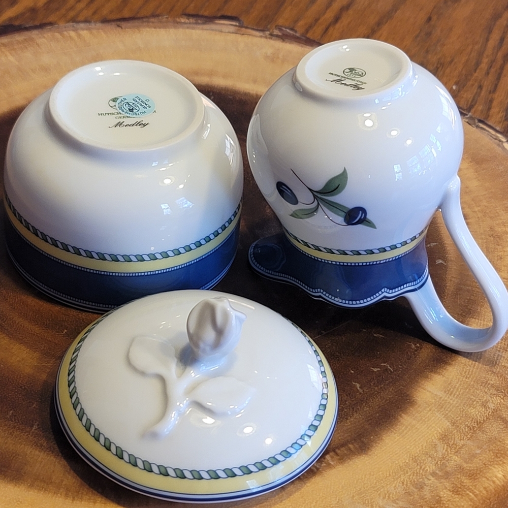 VTG Hutschenreuther Medley German Creamer and Lidded Sugar Bowl - Picture 11 of 13